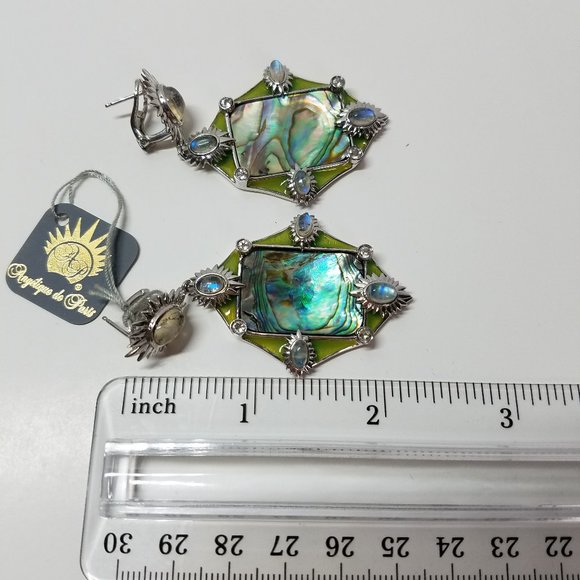 New Angelique de Paris Green Earrings with natural Stones and Mother of Pearl - Picture 11 of 12